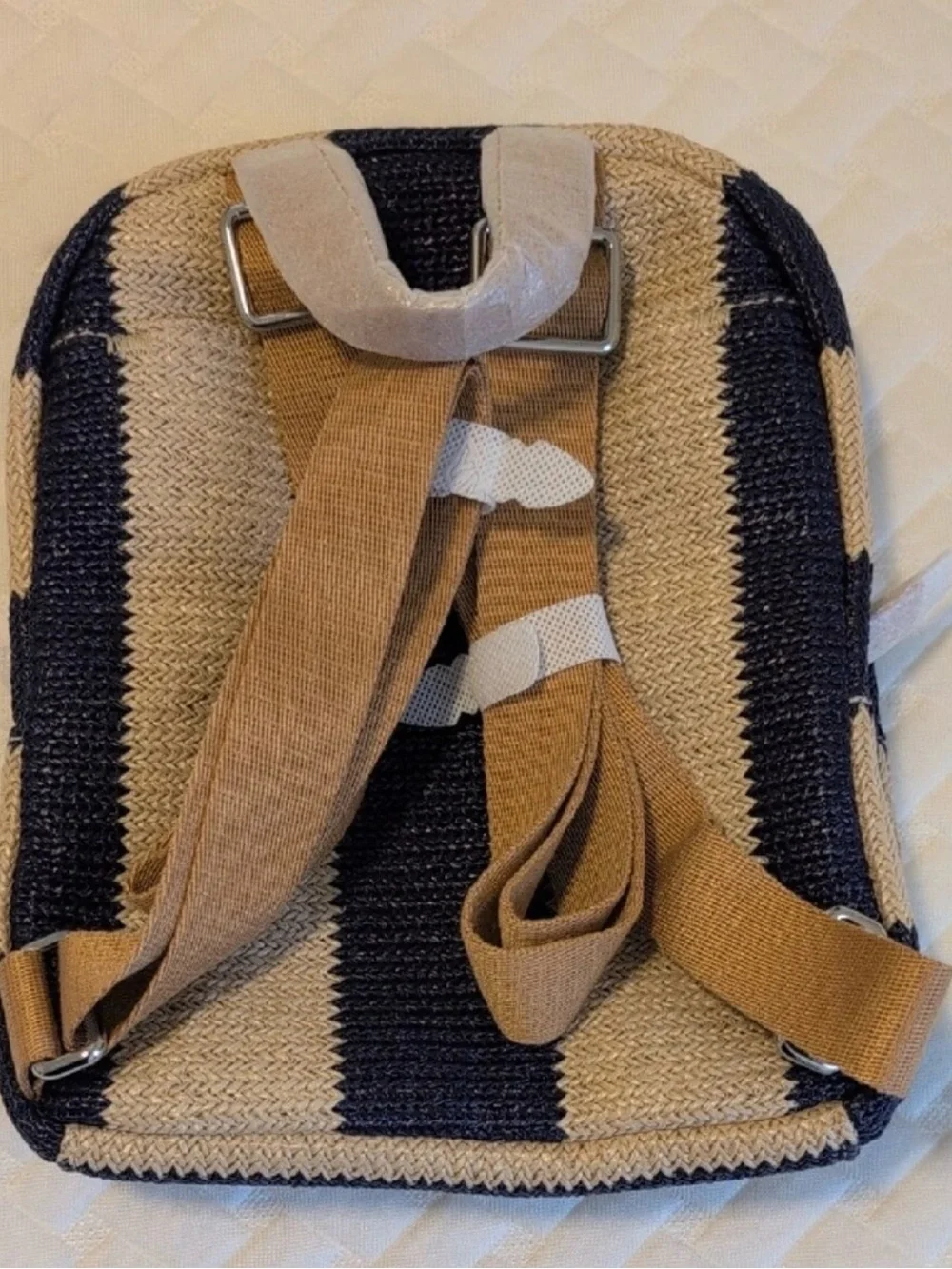 Vera Bradley Mini Straw Backpack, Navy Stripe Straw Floral $85